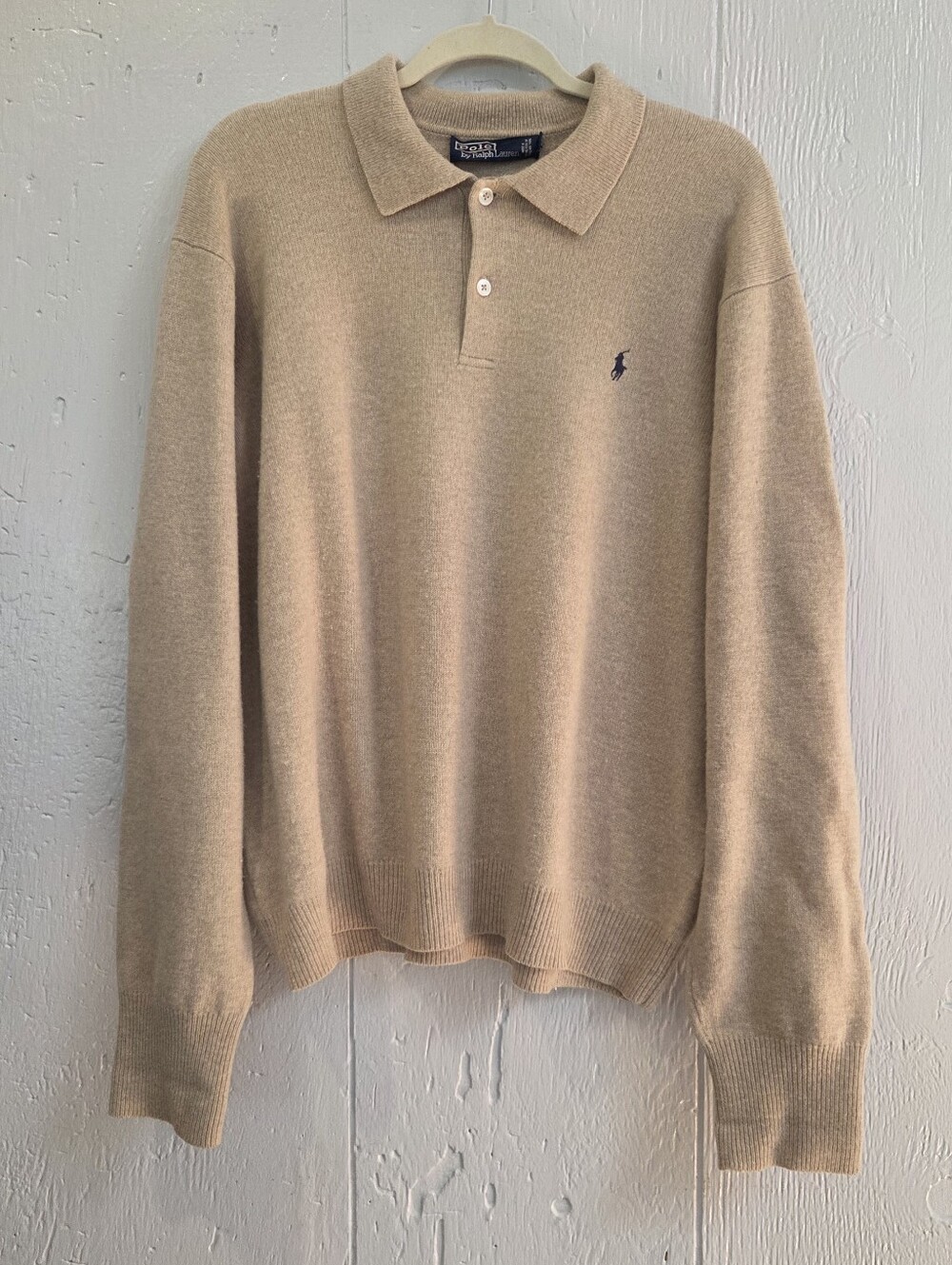 Polo Ralph Lauren Beige Italian Yarn Lambswool Polo Sweater